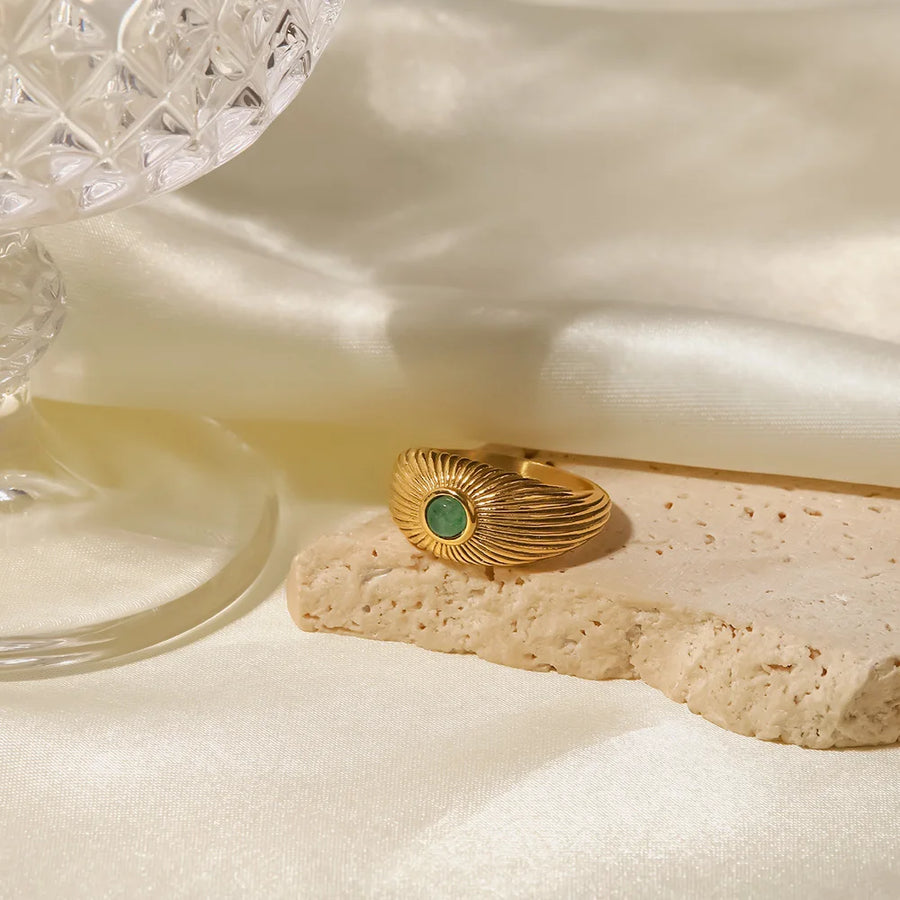 Green Stone Geometric Wrap Ring