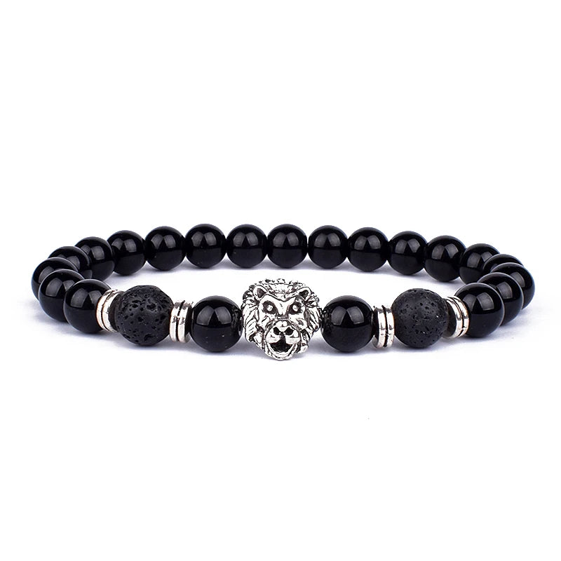 Obsidian Lion Head Charm Bracelet