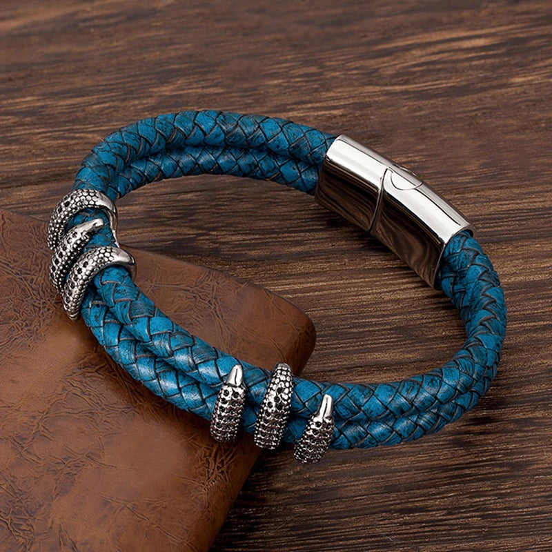 Vintage Blue Leather Dragon Claw Bracelet