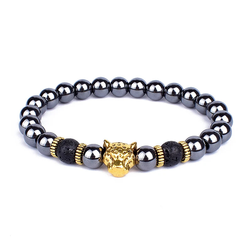 Obsidian Lion Head Charm Bracelet