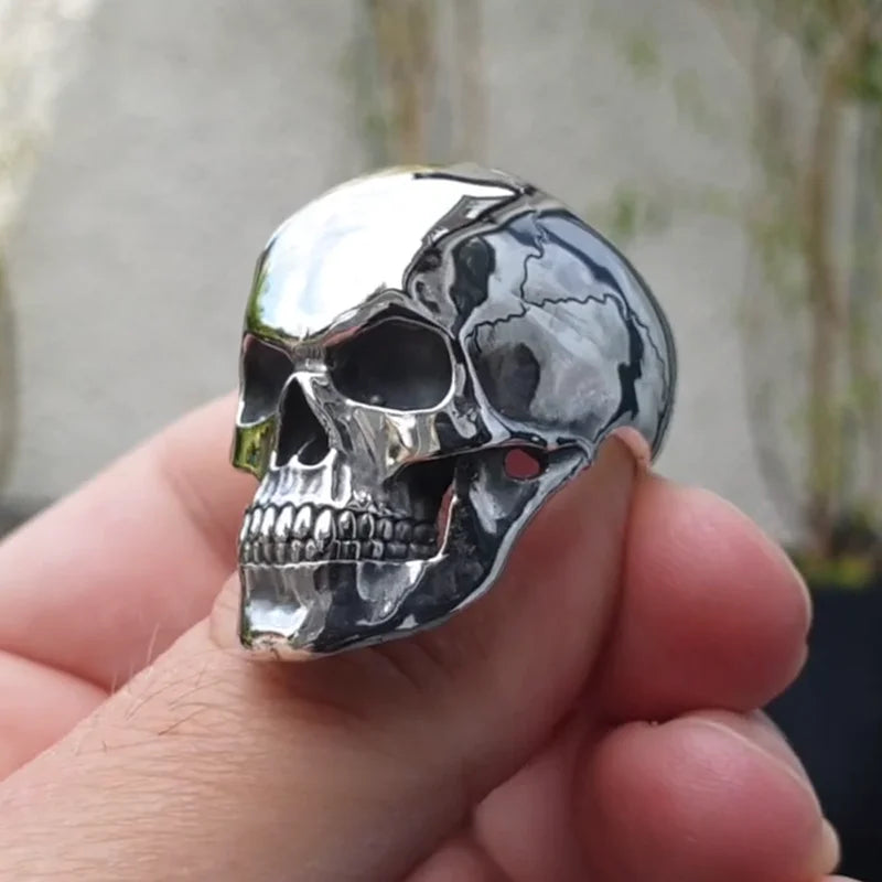 Biker Ghost Head Skull Ring