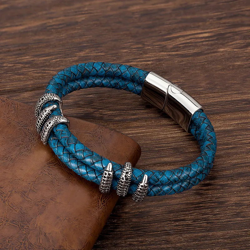 Vintage Blue Leather Dragon Claw Bracelet