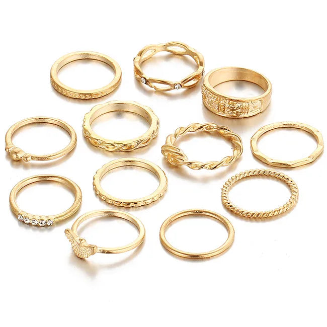 Vintage Boho Charm Gold Color Midi Finger Ring Set