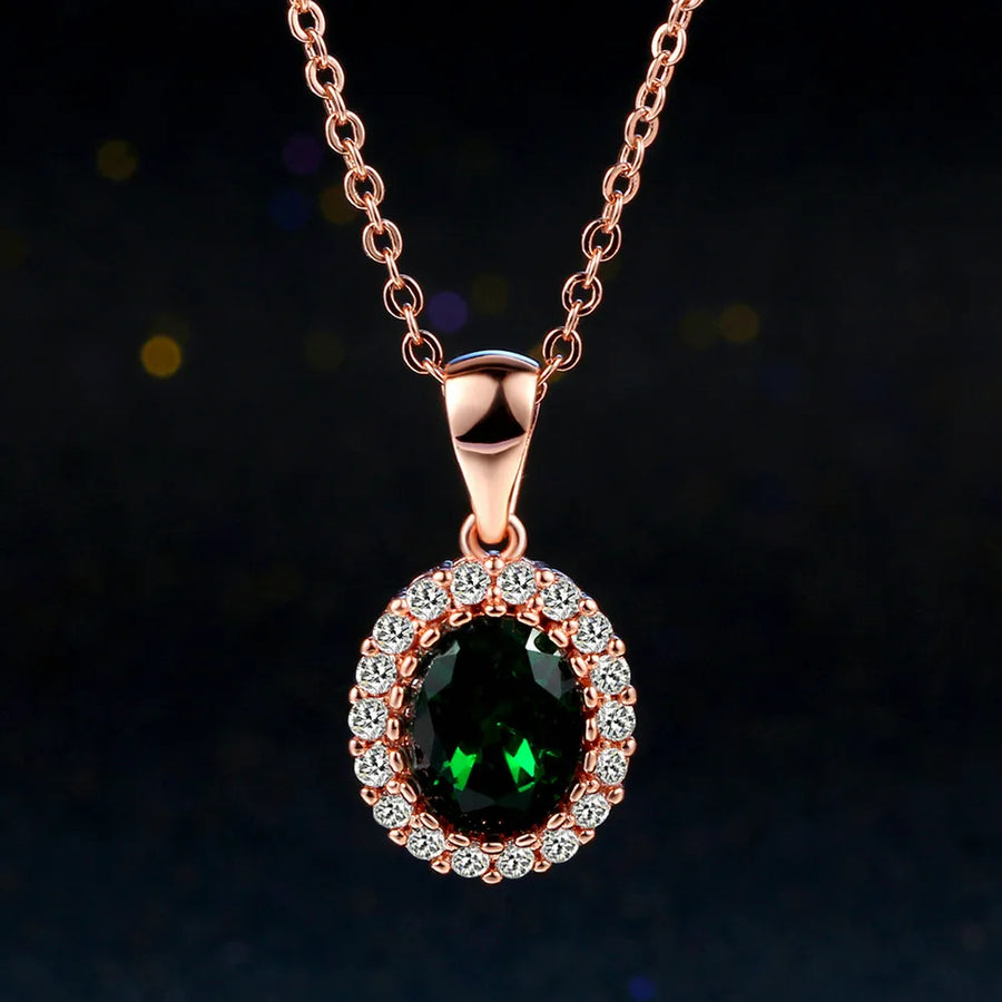 Elegant Created Rose Gold Color Green Crystal Pendant Necklace