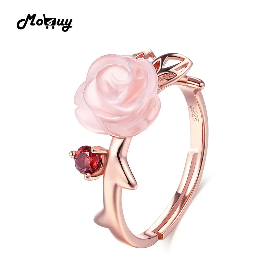 Special Pink Rose Natural Gemstone 925 Sterling Silver Ring