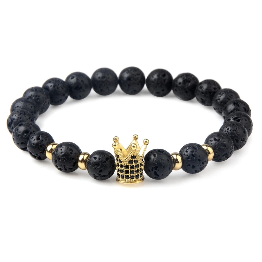 Trendy Lava Stone Imperial Crown Bracelet