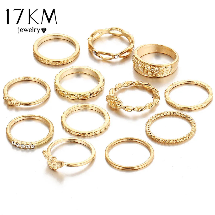 Vintage Boho Charm Gold Color Midi Finger Ring Set