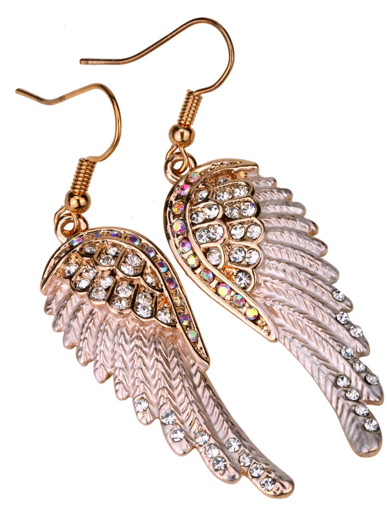 Angel Wings Feather Crystal Earrings