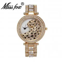 Crystal Diamond Leopard Quartz Gold Watch