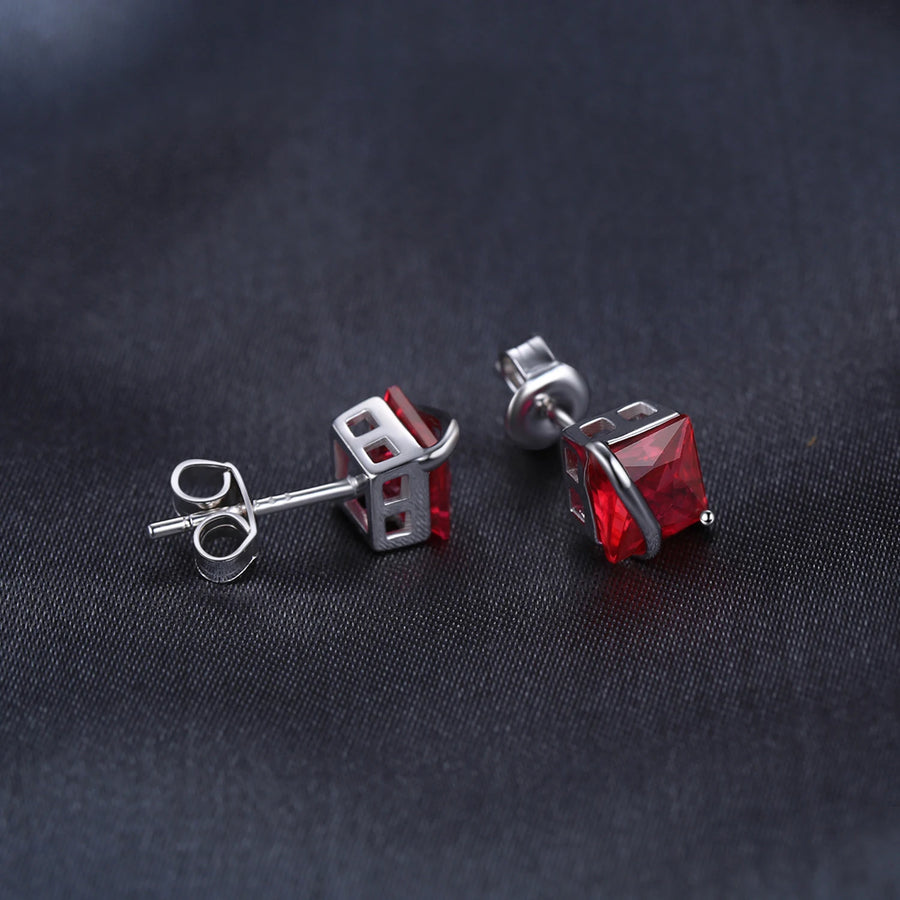 Red Ruby 925 Sterling Silver Stud Earrings