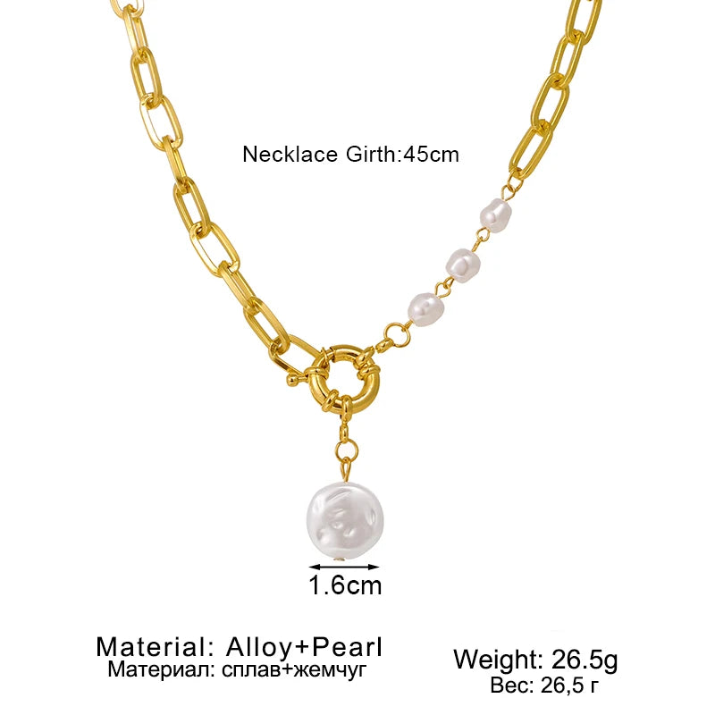 Layered Pearl Thick Chains Pendant Necklace