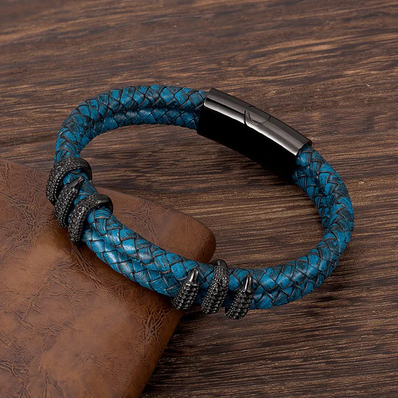 Vintage Blue Leather Dragon Claw Bracelet