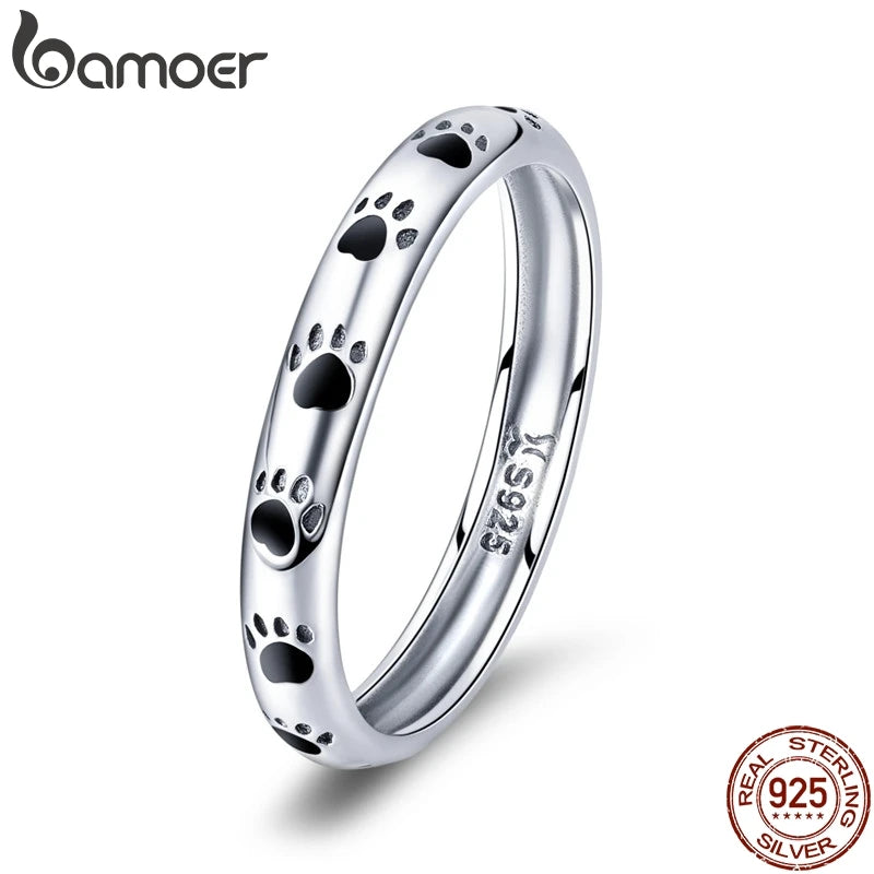 925 Sterling Silver Stackable Dog Cat Footprints Finger Ring