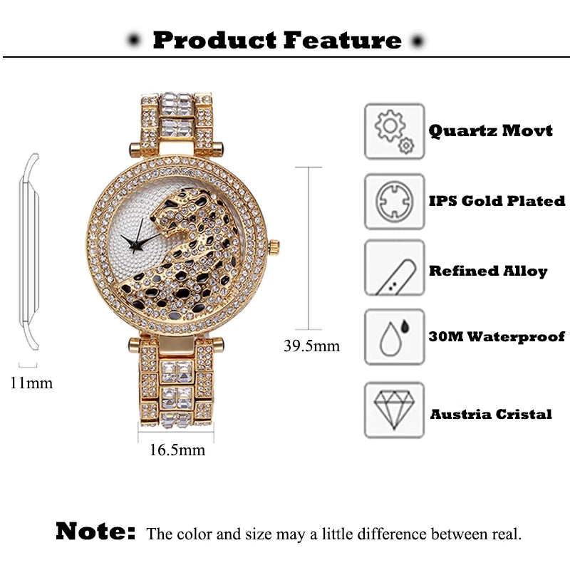 Crystal Diamond Leopard Quartz Gold Watch