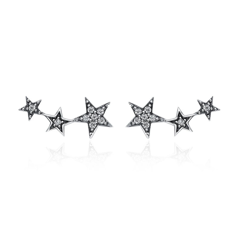 Authentic 925 Sterling Silver Sparkling Little Star Stackable Star Stud Earrings