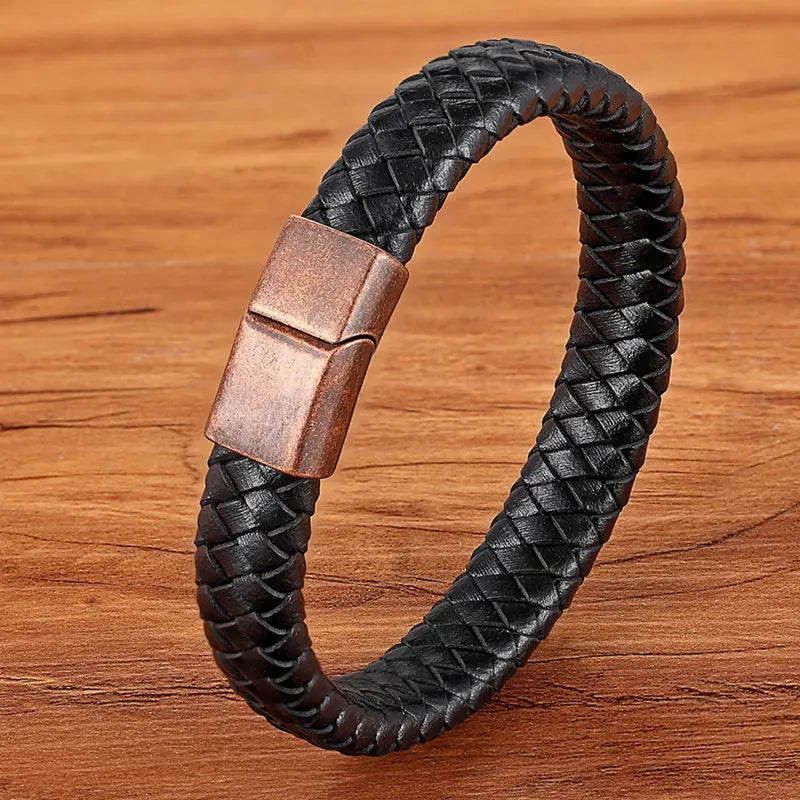 Multilayer Braided Black Leather Bracelet