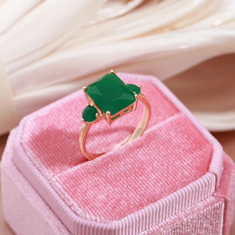 Square Big Dark Green Natural Zircon Ring