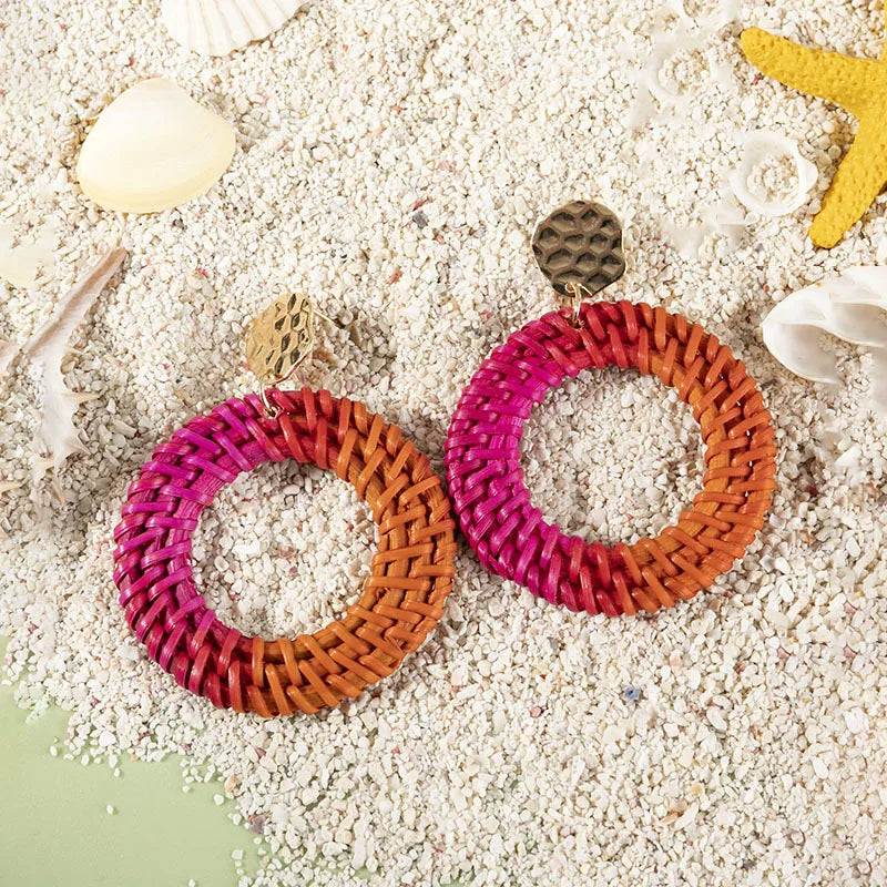 Rattan Raffia Tassel Pendant Earrings