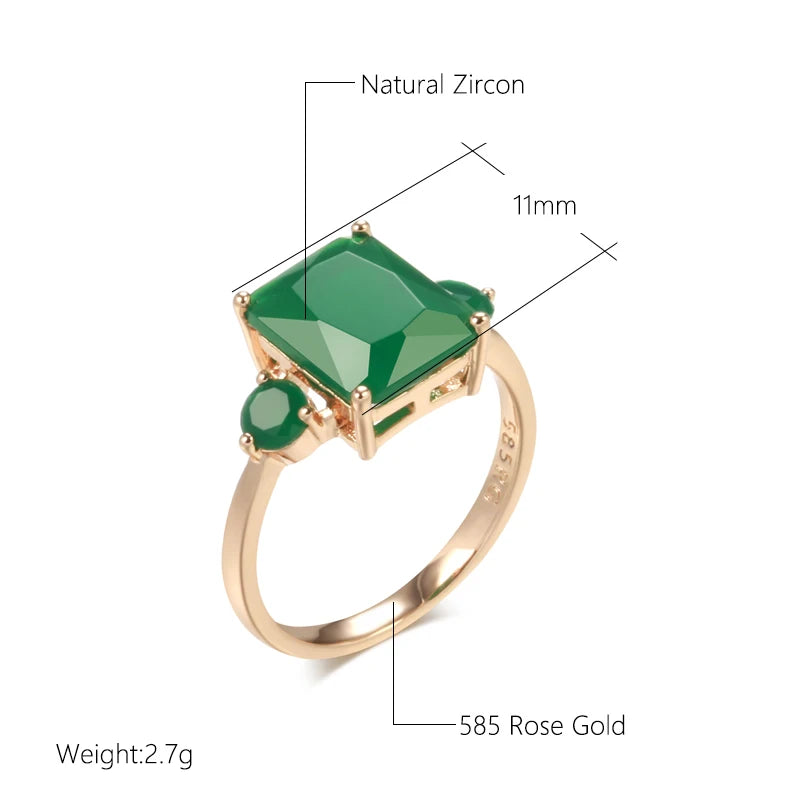 Square Big Dark Green Natural Zircon Ring