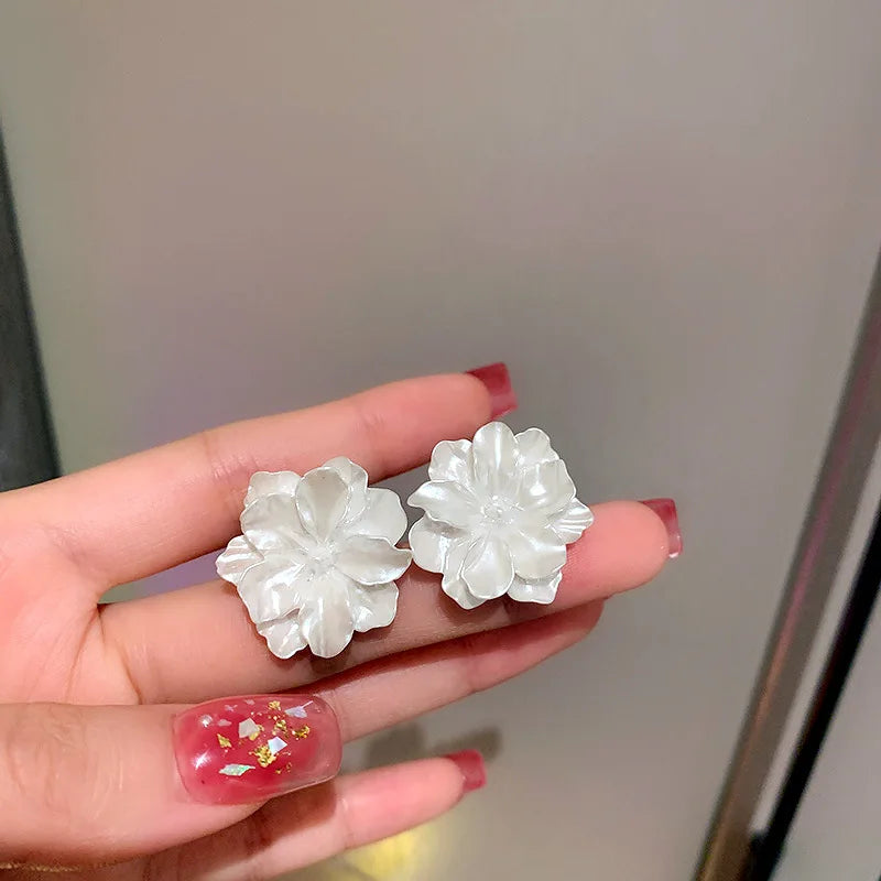 White Flower Stud Earrings