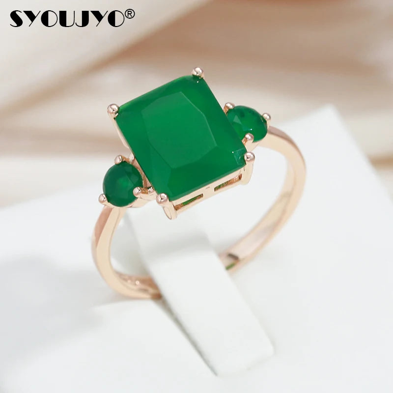 Square Big Dark Green Natural Zircon Ring