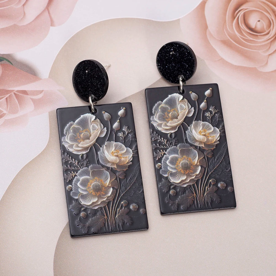 New Fashion Black Acrylic Flower Dangle Earrings