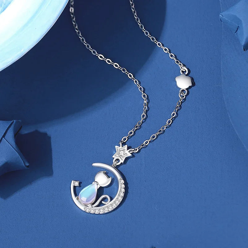 Cat Moon Pendant Necklace