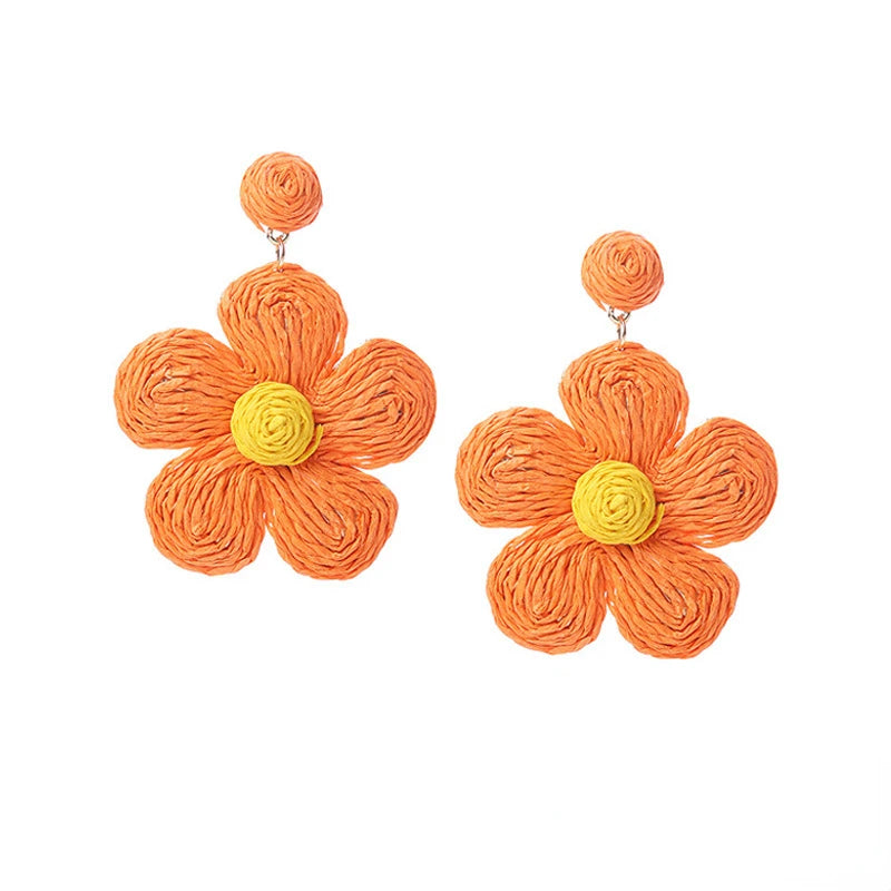 Rattan Raffia Tassel Pendant Earrings