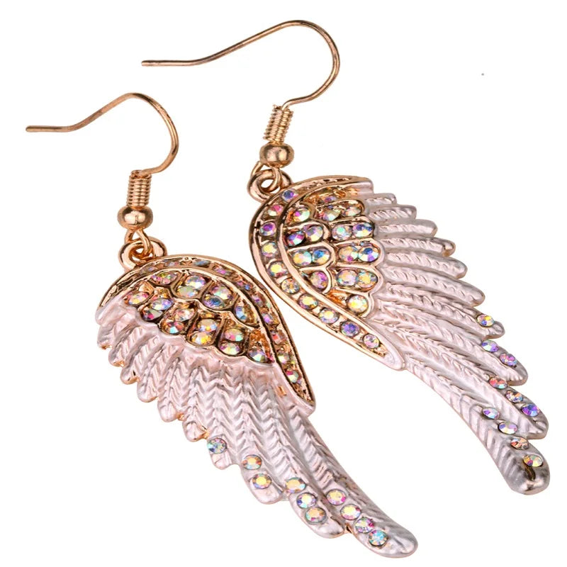 Angel Wings Feather Crystal Earrings