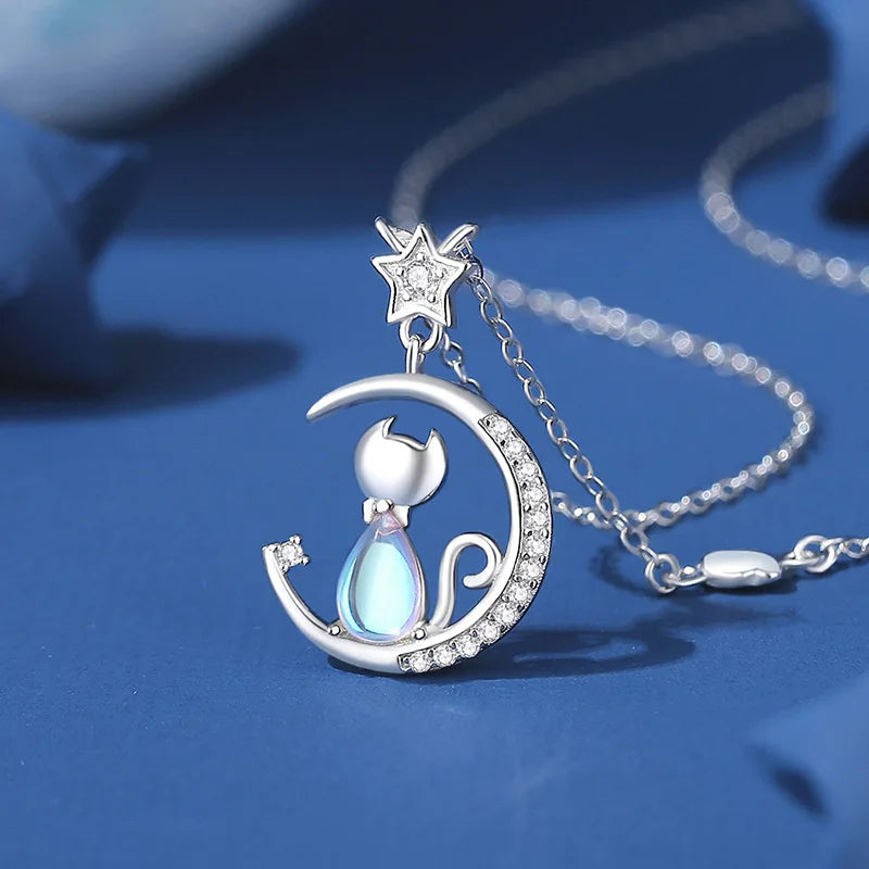 Cat Moon Pendant Necklace