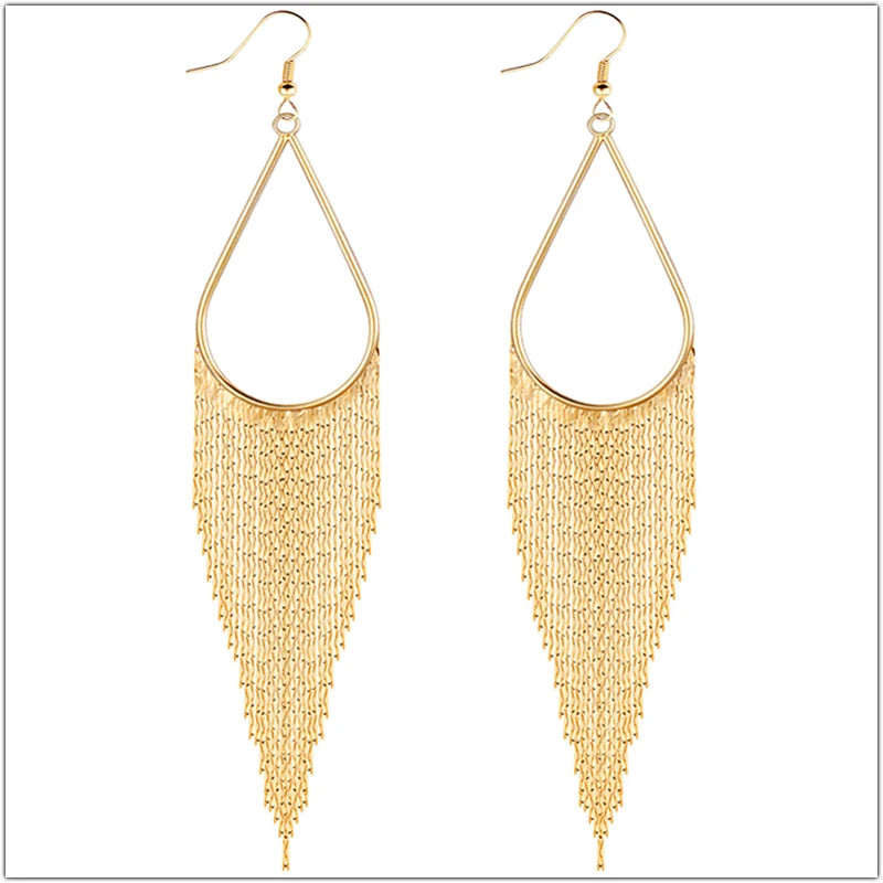 Boho Gold Long Tassels Earrings