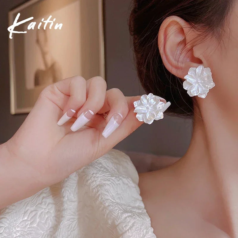 White Flower Stud Earrings