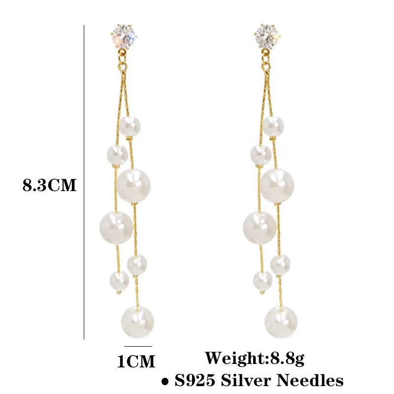 Long Imitation Pearl Tassel Earrings