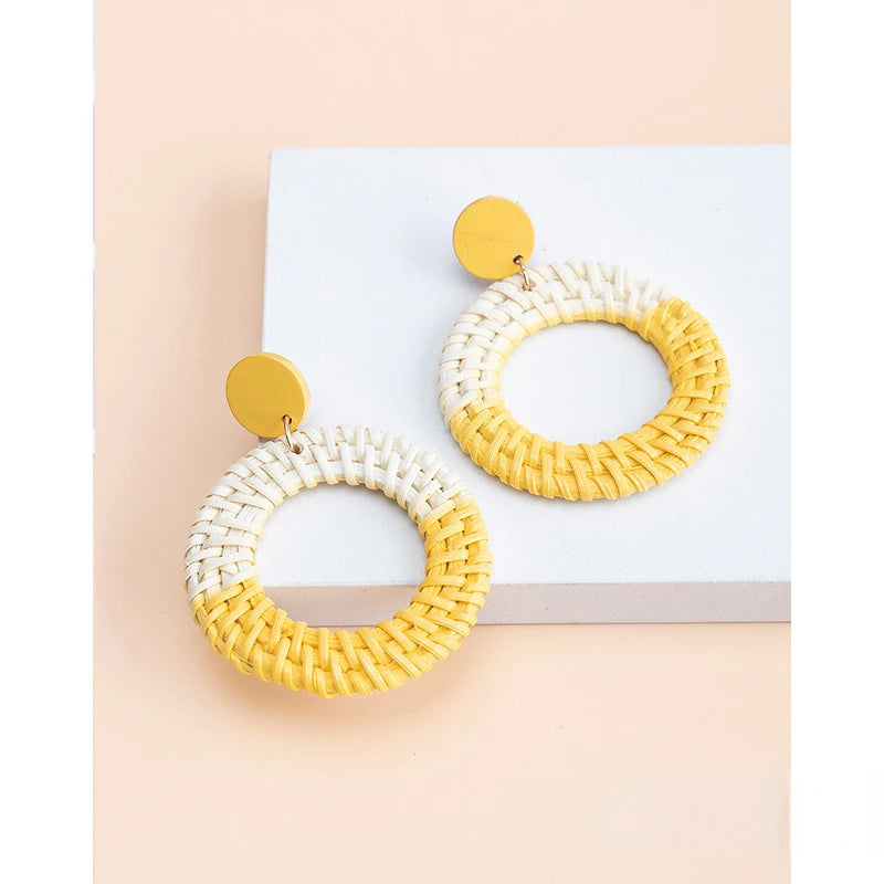 Rattan Raffia Tassel Pendant Earrings