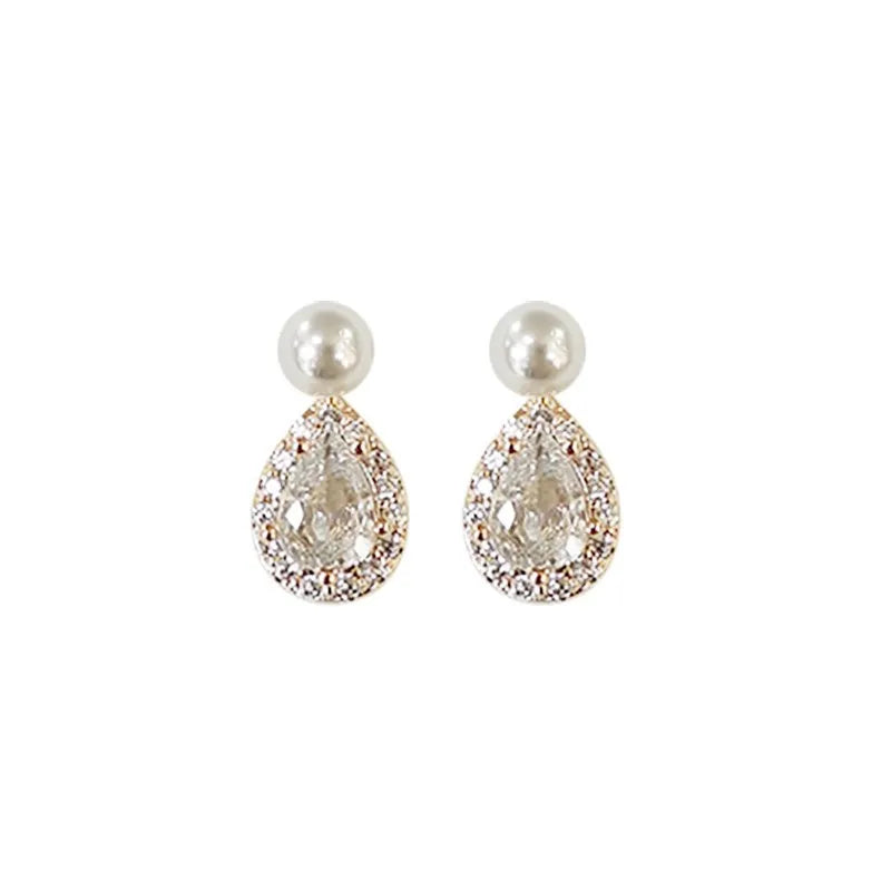 Pearl Stud Earrings with Zircon