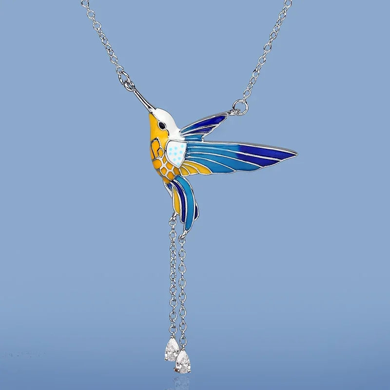 Handmade Colorful Double Side Flying Bird Pendant Necklace