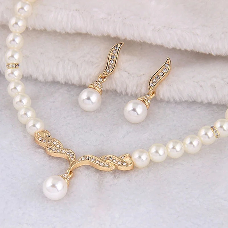 Gold Color Simulated Pearl Jewelry Set