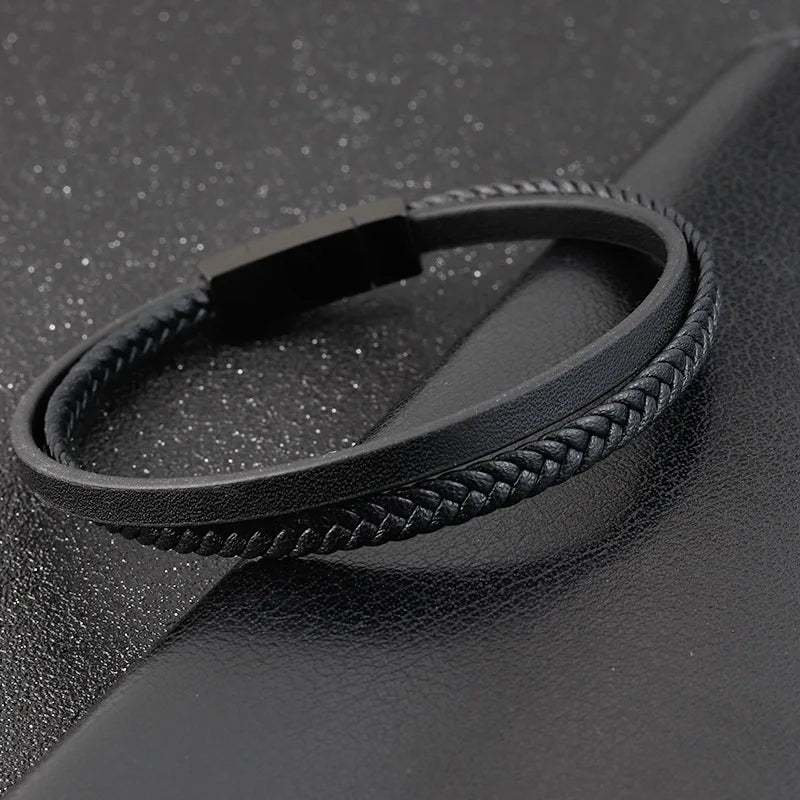 Simple Style Black Genuine Leather Bracelet