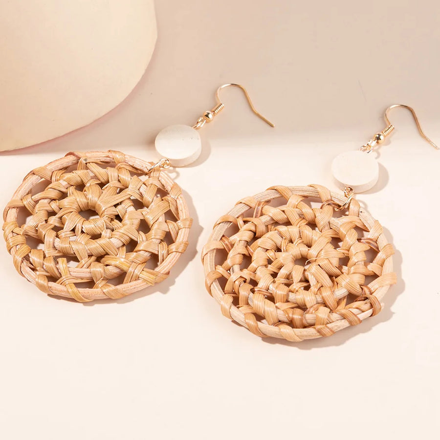 Rattan Raffia Tassel Pendant Earrings