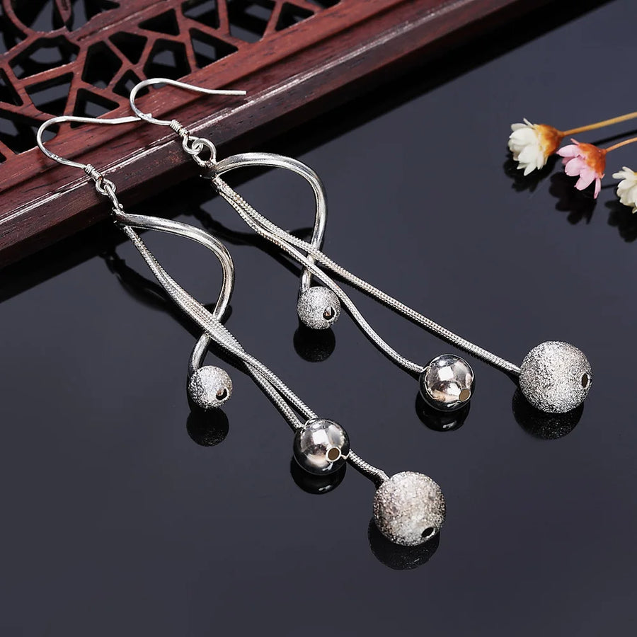 925 Sterling Silver Tassel Bead Earrings