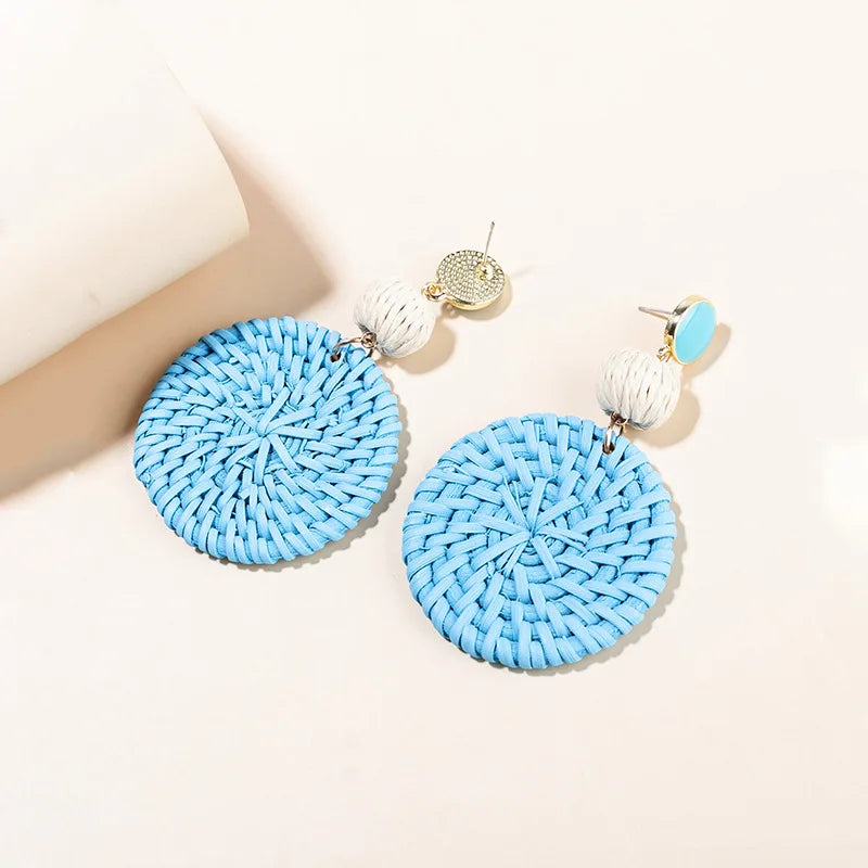 Rattan Raffia Tassel Pendant Earrings