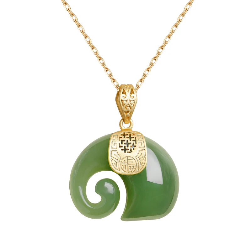 Gold Plated Hetian Jade Elephant Pendant Necklace