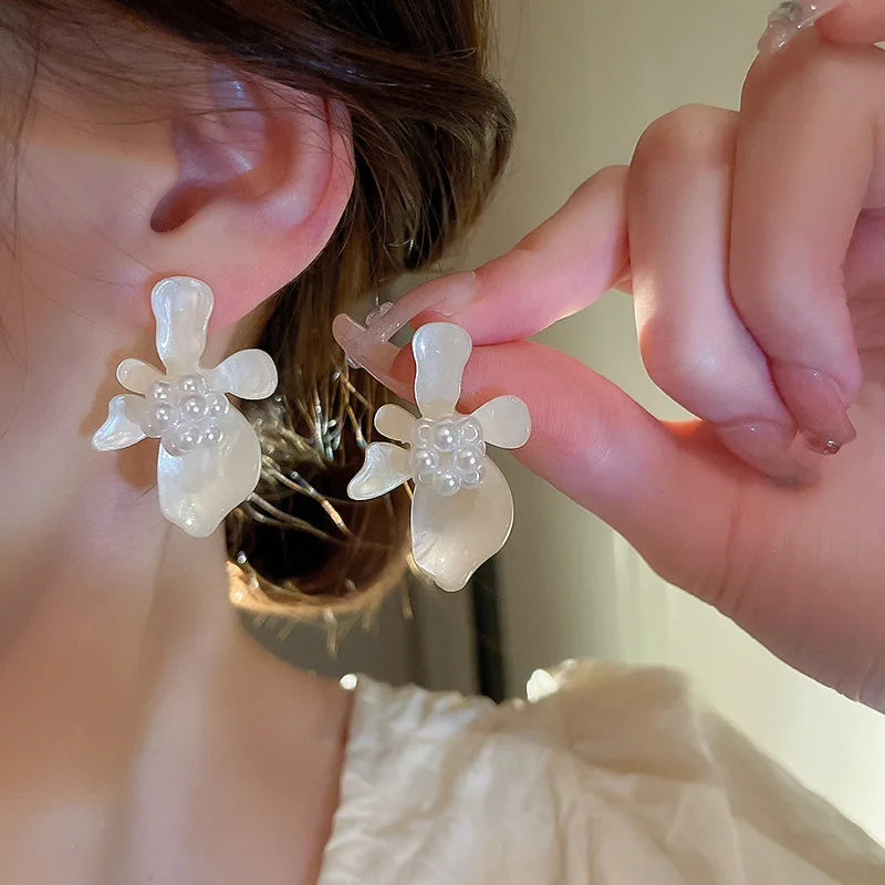 White Flower Stud Earrings