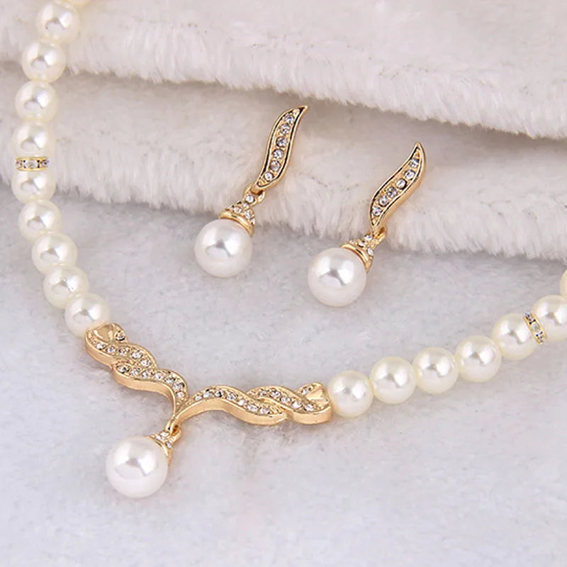 Gold Color Simulated Pearl Jewelry Set