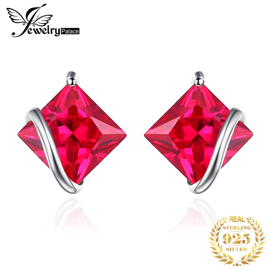 Red Ruby 925 Sterling Silver Stud Earrings