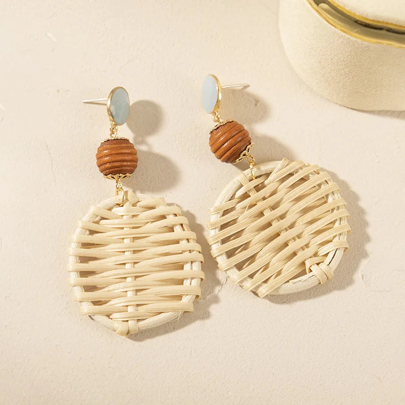 Rattan Raffia Tassel Pendant Earrings