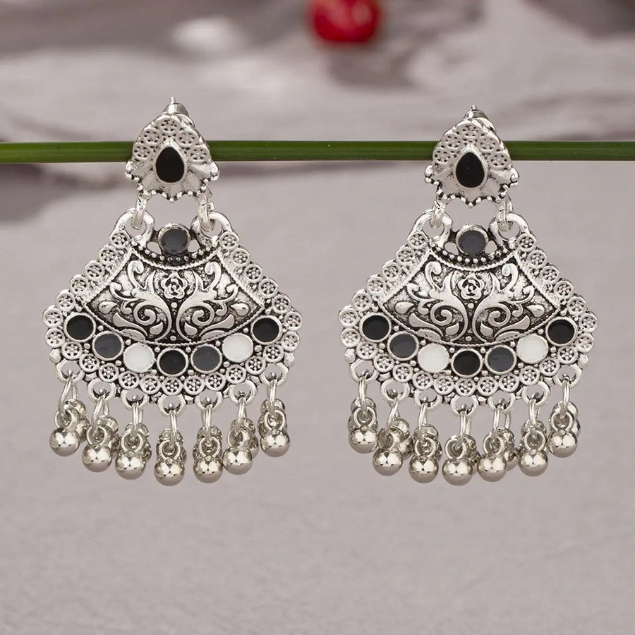 Vintage Antique Silver Color Carving  Drop Earrings